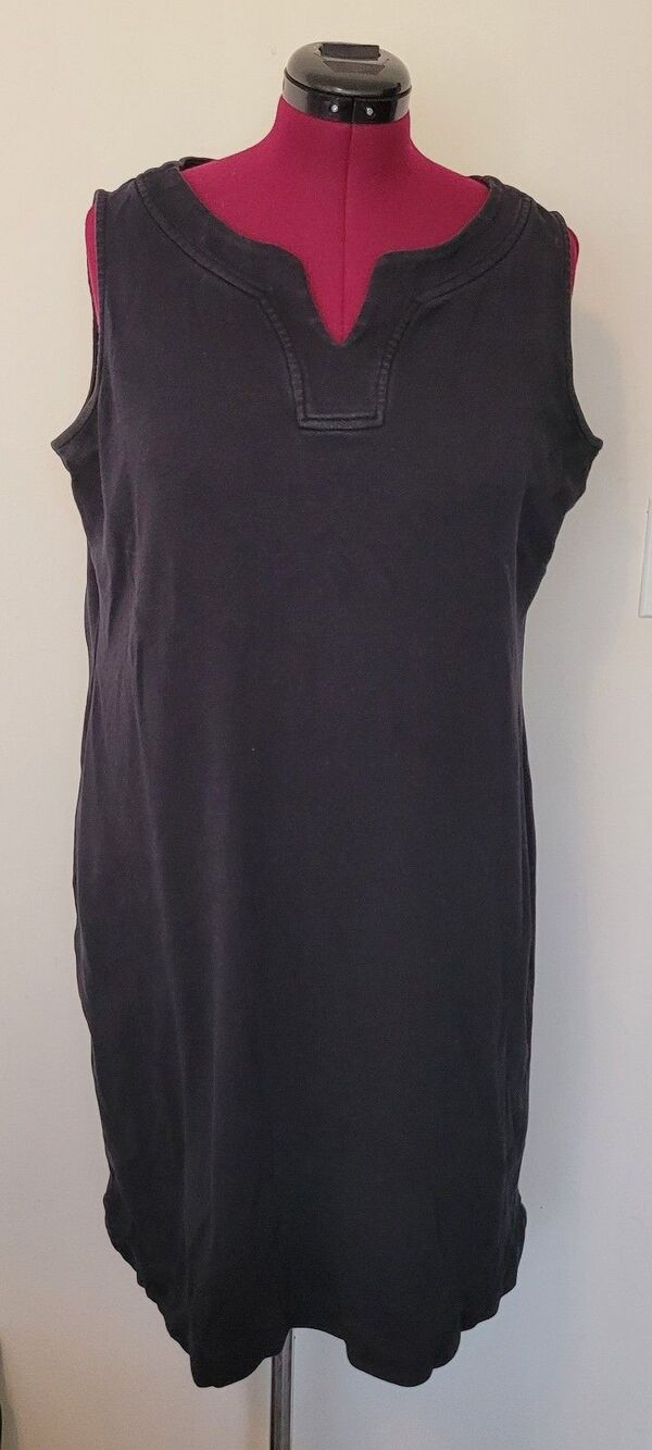 Talbots Black Solid Shift Dress Sleeveless V-Neck Knit 100% Cotton Women's 1X